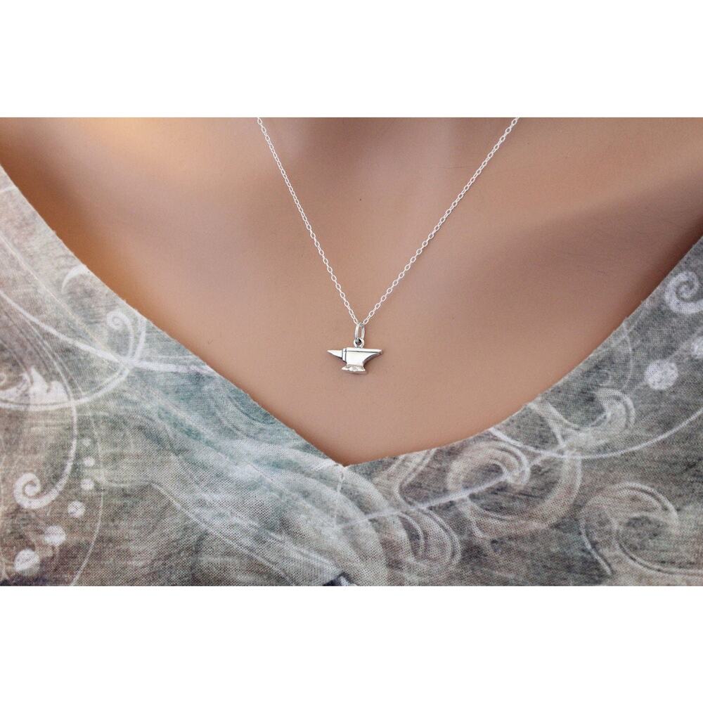 Sterling Silver Tiny Anvil Charm Necklace, Anvil Charm Necklace